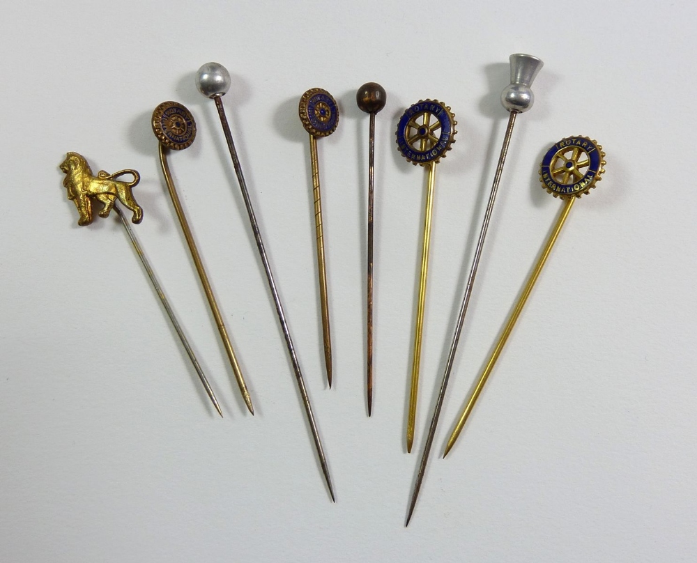 A group of stick pins, needle case and Queen Elizabeth medallion plus a revolving musical lipstick - Image 2 of 2