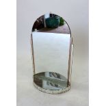 An arch top Art Deco mirror with pink glass stepped sides and plinth base, 66 x 40cm