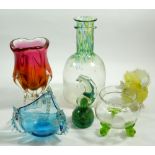 A collection of coloured glass including Medina seahorse