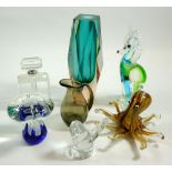 A group of glass to include cut glass scent bottle