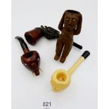 A group of four novelty pipes including elephant, pistol etc.