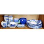 A group of blue and white china and blue pottery items