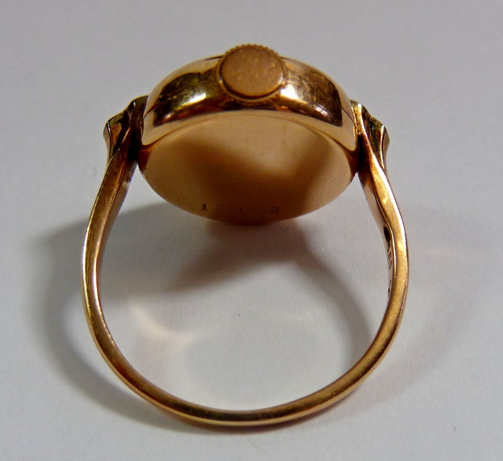 ABucherer 15ct gold vintage ring watch set diamonds, size N - Image 3 of 4
