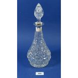 A cut glass decanter with silver collar, London 1924