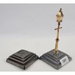 A pair of brass miniature gas street lamp form paperweights, 17cm - one a/f