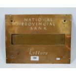 A 'National Provincial Bank Ltd' brass and copper letter box, 24 x 31cm