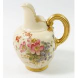 A Royal Worcester ivory blush floral painted jug, No. 1094, 13 cm tall