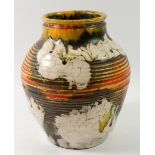 An Everton & Sons Royal Pottery dribbled glaze ribbed vase, 21cm