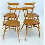 A set of four Ercol light elm small stacking dining or kitchen chairs