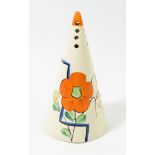 A 1930's Wilkinson Honeyglaze conical form sugar sifter with hand painted floral design in the style