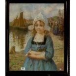 A 20th century pastel portrait of a Dutch girl, signed indistinctly, 60 x 48cm