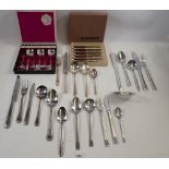 A large box of various silver plated and other cutlery some boxed including Viners, Mappin and Webb,
