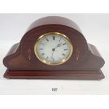 An Edwardian Swiss 8 day mahogany mantel clock with key, 28cm wide