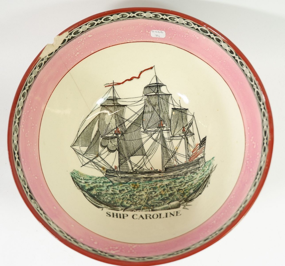 A Sunderland lustre ships bowl by James Leech - repaired - Image 3 of 4