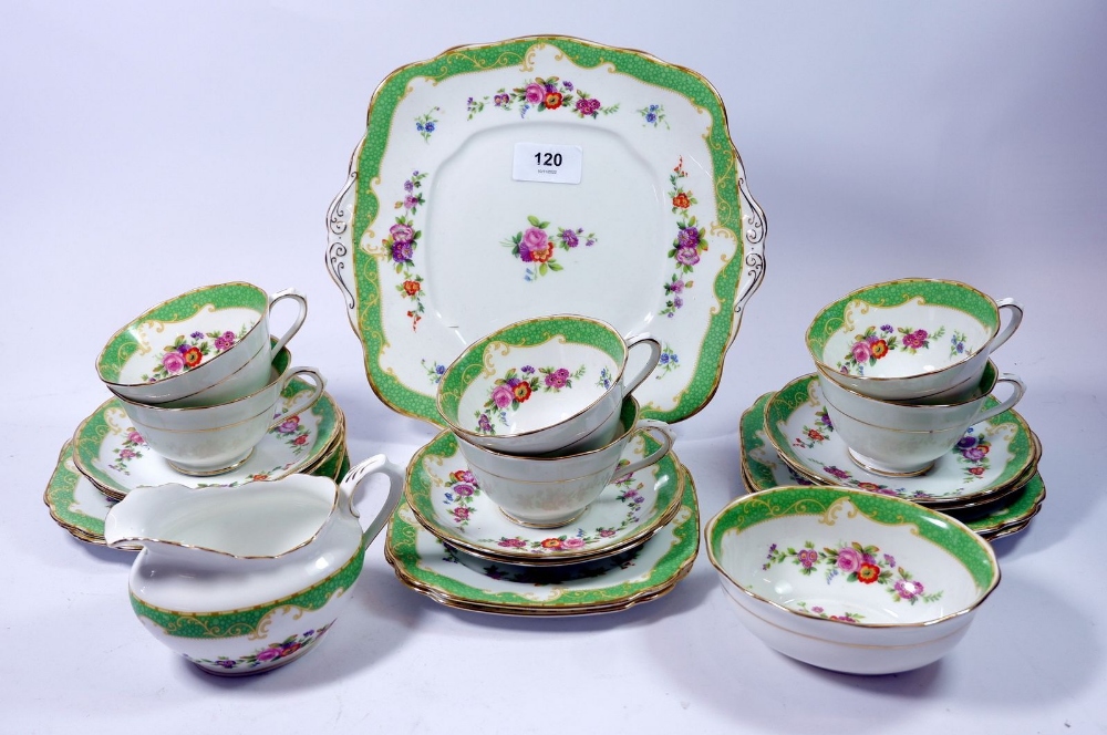 A Royal Albert Malborough tea service comprising six cups and saucers, six tea plates, cake plate,