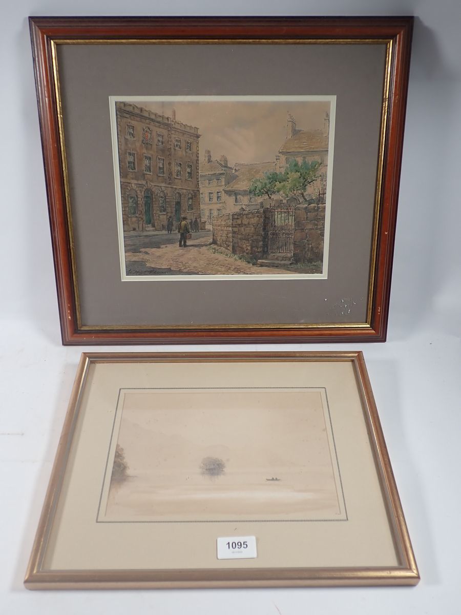 Wilfred R Wood - watercolour street scene with figure, 22 x 26cm and D F Hinshelwood - watercolour