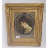A vintage print of a young woman - 'Sure You're Joking', in a gilt frame, 19 x 16cm