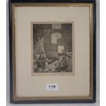 Unity Spencer - etching seated garden scene, signed and dated 1952, 15 x 12cm