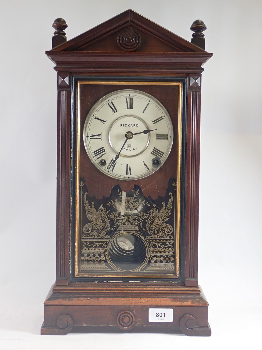 A 19th century Rickard Ryde arch top shelf clock, 51cm