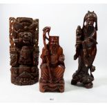 Two Chinese carved wood Imortal figures depicting God of Good Fortune and God of Fertility and
