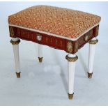 A vintage French style small dressing table stool with gilt metal mounts