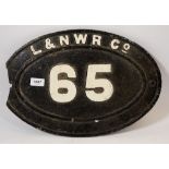 An antique oval cast iron railway bridge sign for London and North West Railway Co, a/f - 45cm wide