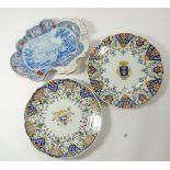 A pair of Faience plates 'Rouen' and a Victorian asymmetrical dish