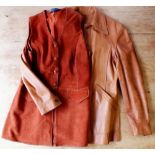 A vintage Swedish Gentleman's tan leather reversible jacket and ladies suede waistcoat