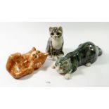 Two Winstanley cats and a Mike Hinton cat (paw repaired) 27cm long