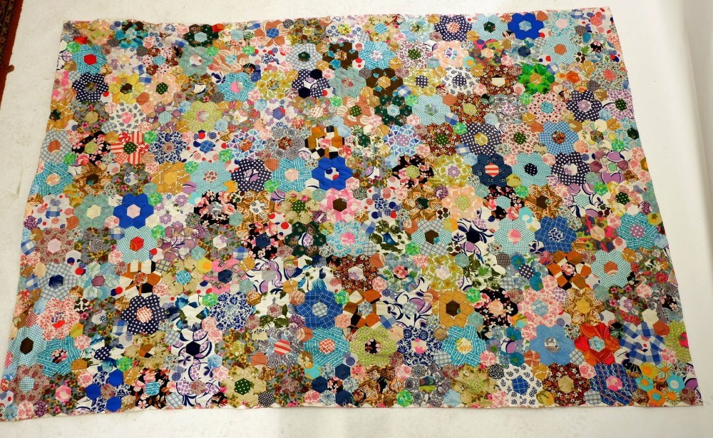 A pair of single patchwork quilts with hexagon and square design, 156cm x 2m and 160cm x 2.4m - Image 2 of 2