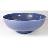 An early Ruskin blue glazed large fruit bowl with scissor mark, 29 cm (with Albert E Wade collection