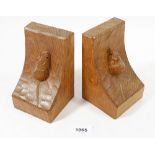 A pair of Mouseman (Robert Thompson) carved oak bookends, 15cm tall