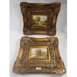 D. Fortesque - a pair of oils on board depicting river scenes in gilt frames, 12 x 16cm