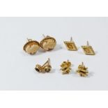 Three pairs of 9ct gold earrings, 5.7g