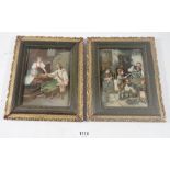 A pair of Christoleon pictures interior scenes, 16 x 12cm