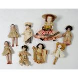 A group of dolls house dolls and five bisque dolls, approx. 7cm