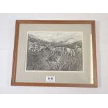 Edna Whyte - etching 'Droving' of Scottish Highland Cattle, 16 x 23cm