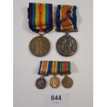 A War medal and a Victory medal to Pte J S Bradley, Devon Regiment 32433 and miniatures