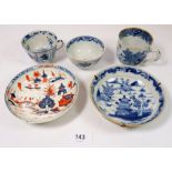 A Chinese late Qing teacup with character mark to base, a mid Qing tea bowl and saucer, another