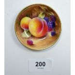 A Royal Worcester small pin dish painted fruit by P M Platt, 7cm diameter, 1955