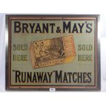 An early 20th century printed advertisement for Bryant & May Runaway Matches, framed and glazed