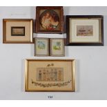 Six miniature prints some hand coloured depicting scenes of Portsmouth Harbour and two of children
