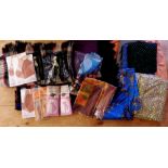 A box containing various 1960's material with various silk scarfs together with two Scottish