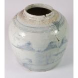 An 18th century Chinese blue and white provincial ginger jar, no lid, a/f