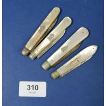 Four silver and mother of pearl fruit knives, assorted hallmarks