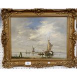 Gudrun Sibbons - oil on panel coastal scene with sailing boats, 29 x 39cm