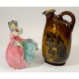 A Royal Doulton figure Spring Morning and a Doulton Dewars Guardsman flask - chipped to base