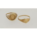 Two 9 carat gold children's rings, sizes G & H, 1.5g