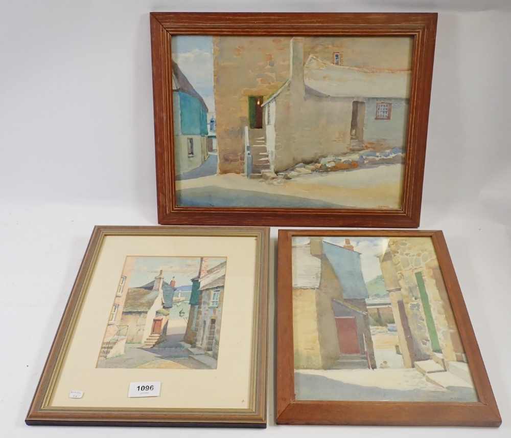D E Webb - three watercolours of St Ives street scenes, smallest 20 x 15cm