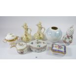 A group of decorative china including a Coalport circular pot and lid, Richard Ginori D'Doccia sugar